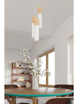 Lampa wisząca nad stolik kawowy biała z dodatkiem drewna
