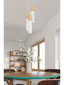 Lampa wisząca nad stolik kawowy biała z dodatkiem drewna