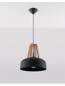 Czarna lampa wisząca z drewnem nowoczesna