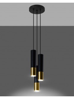 Potrójna lampa wisząca typu tuba czarno-złota