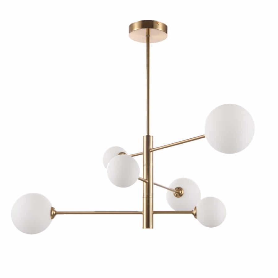 Lampa sufitowa złota szklane białe mleczne kule DORADO 6 molekuły LP-002/6P Light Prestige