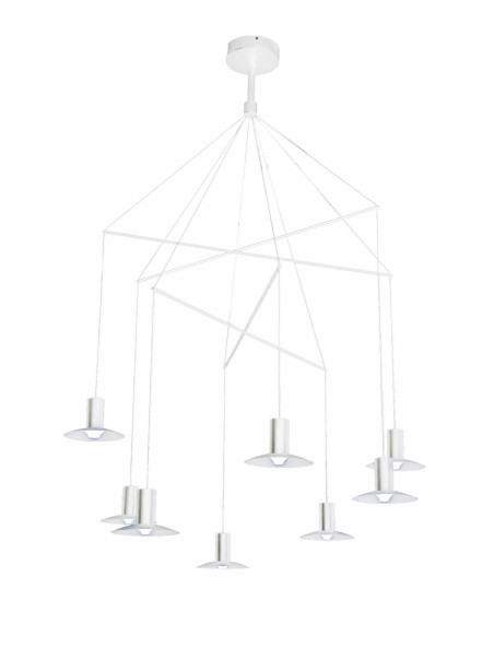 Lampa wisząca biała HAT duży żyrandol loft LED 8-punktowy zwisające na przewodach kapelusze LP-1661/8P WH Lampa wisząca biała HAT duży żyrandol loft LED 8-punktowy zwisające na przewodach kapelusze LP-1661/8P WH