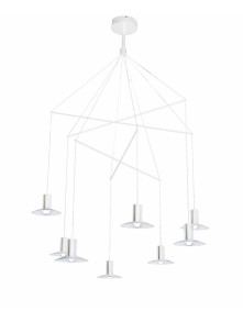 Lampa wisząca biała HAT duży żyrandol loft LED 8-punktowy zwisające na przewodach kapelusze LP-1661/8P WH