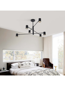 Lampa wisząca czarne reflektorki regulowane do sypialni metalowe ramiona kolorystka black and white biało czarna