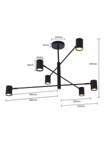 lampa oświetlenie czarne reflektorki regulowane na ramionach wymiary rozmiar długość szerokość