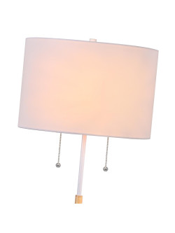 Lampa podłogowa stojąca drewniana z białym materiałowym abażurtem Fogo biała do salonu 