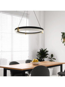 Żyrandol wiszący pierścień LED 60 cm ring Plum Triangle czarno-transparentny LED 32W z regulowaną barwą światła CCT 