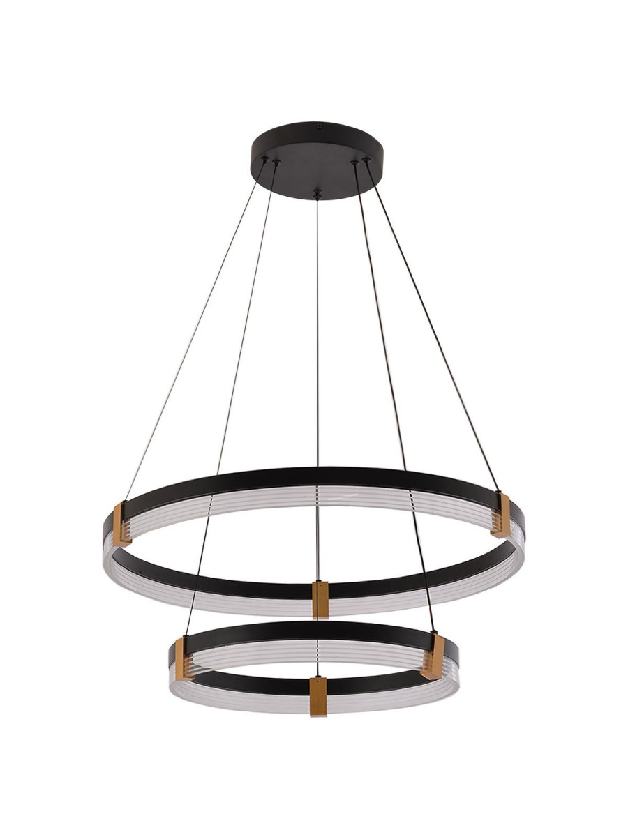 Duży żyrandol LED z dwoma czarno-transparentnymi okręgami Plum 60 cm 40 cm do salonu LED 56W regulowana barwa CCT