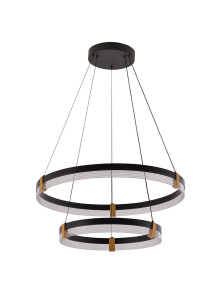 Duży żyrandol LED z dwoma czarno-transparentnymi okręgami Plum 60 cm 40 cm do salonu LED 56W regulowana barwa CCT