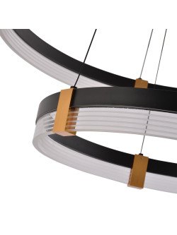 Duży żyrandol LED z dwoma czarno-transparentnymi okręgami Plum 60 cm 40 cm do salonu LED 56W regulowana barwa CCT