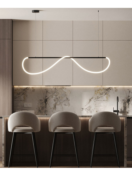 Designerski żyrandol z pozawijanym wężem świetlnym LED nad wyspę stół Designerski żyrandol z pozawijanym wężem świetlnym LED nad wyspę stół