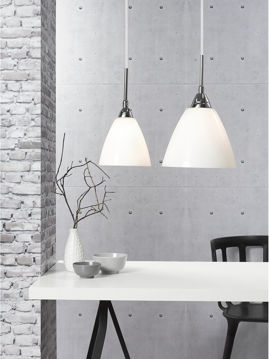 Lampa wisząca do kuchni nad wyspę Read skandynawska z białym szklanym kloszem E27