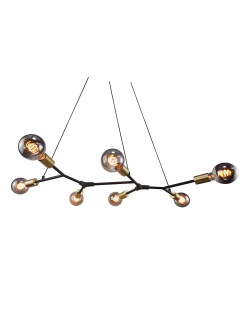 Duża lampa wisząca industrialna do salonu Josefine czarno-złota z widoczną żarówką 