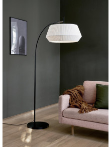 Duża lampa podłogowa Dicte z białym plisowanym abażurem, łukowa - do salonu, skandynawska