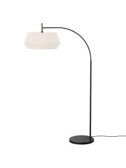 Duża lampa podłogowa Dicte z białym plisowanym abażurem, łukowa - do salonu, skandynawska