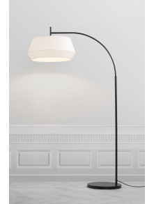 Duża lampa podłogowa Dicte z białym plisowanym abażurem, łukowa - do salonu, skandynawska