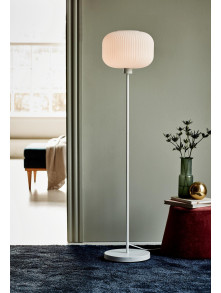 Elegancka lampa stojąca podłogowa Milford szklany plisowany klosz otwarty od góry - Nordlux