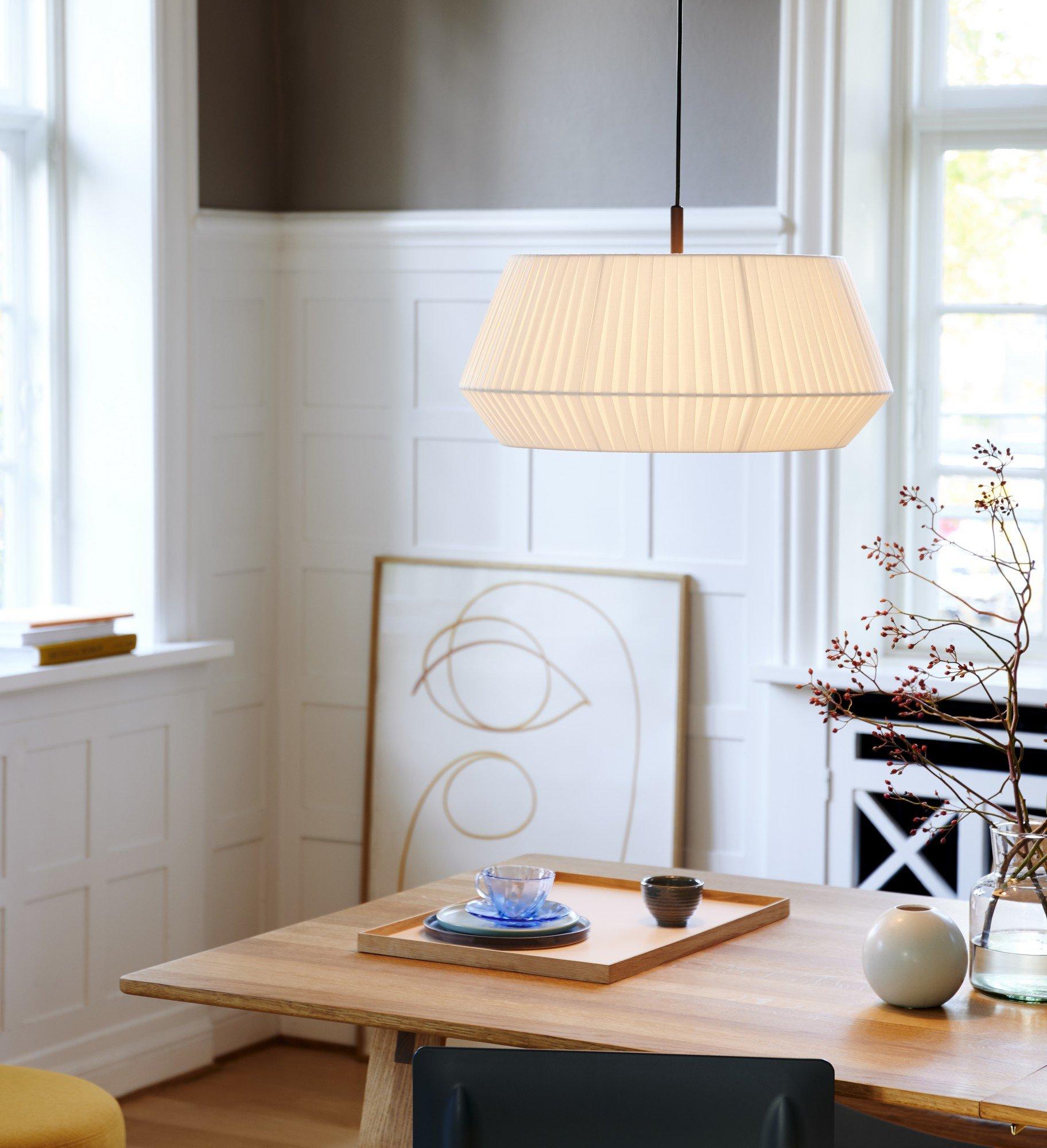 Skandynawska lampa wisząca Dicte 53 cm duży abażur z białej tkaniny, nad stolik, Nordlux