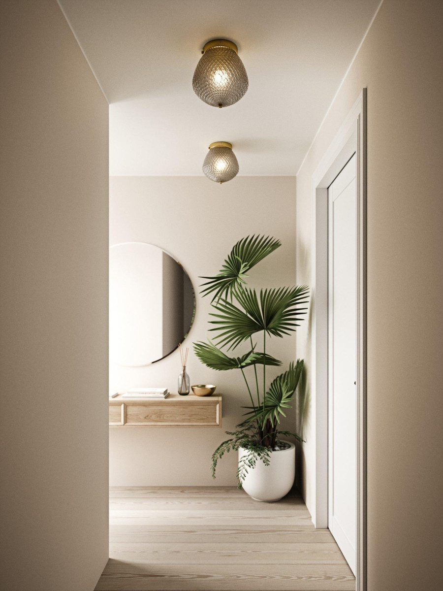 Lampa sufitowa szklana retro klasyczna Orbiform - z złotą podsufitką / podstawą