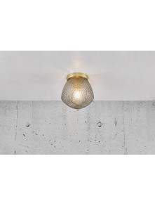 Lampa sufitowa szklana retro klasyczna Orbiform - z złotą podsufitką / podstawą Lampa sufitowa szklana retro klasyczna Orbiform - z złotą podsufitką / podstawą
