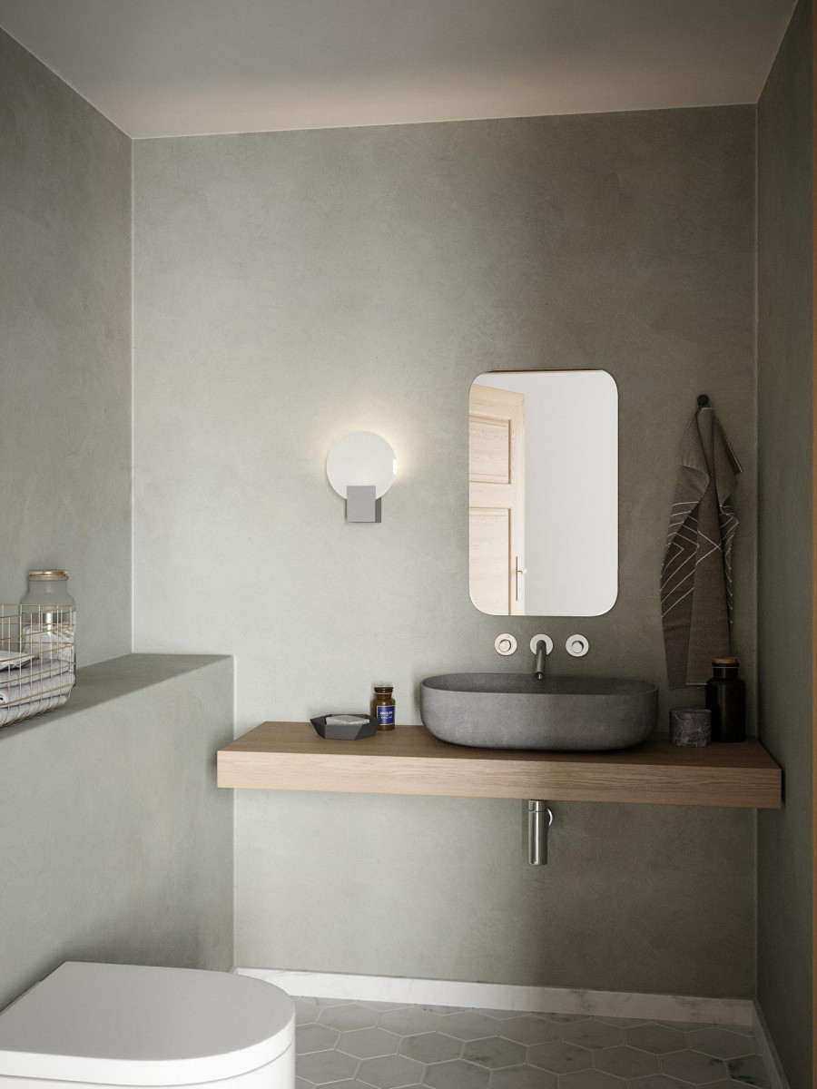 Biały designerski kinkiet łazienkowy Hester talerz płytka z IP44 - Nordlux