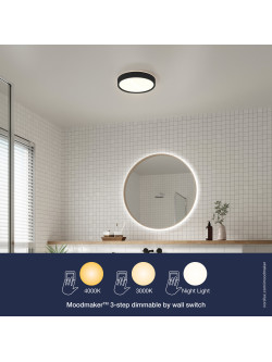 Czarna lampa sufitowa LED do łazienki Noxy z IP44 - regulowana barwa ​ światła