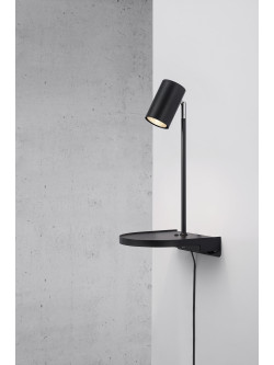 Czarny kinkiet ścienny z półką Cody, port USB, ruchomy regulowany reflektorek - Nordlux