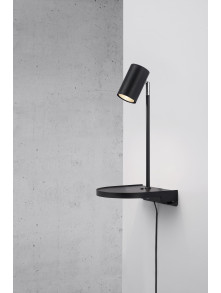 Czarny kinkiet ścienny z półką Cody, port USB, ruchomy regulowany reflektorek - Nordlux