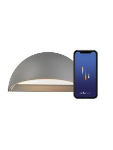 Szary nowoczesny kinkiet zewnętrzny Arcus, na elewację, z IP54, Smart - sterowany Bluetooth