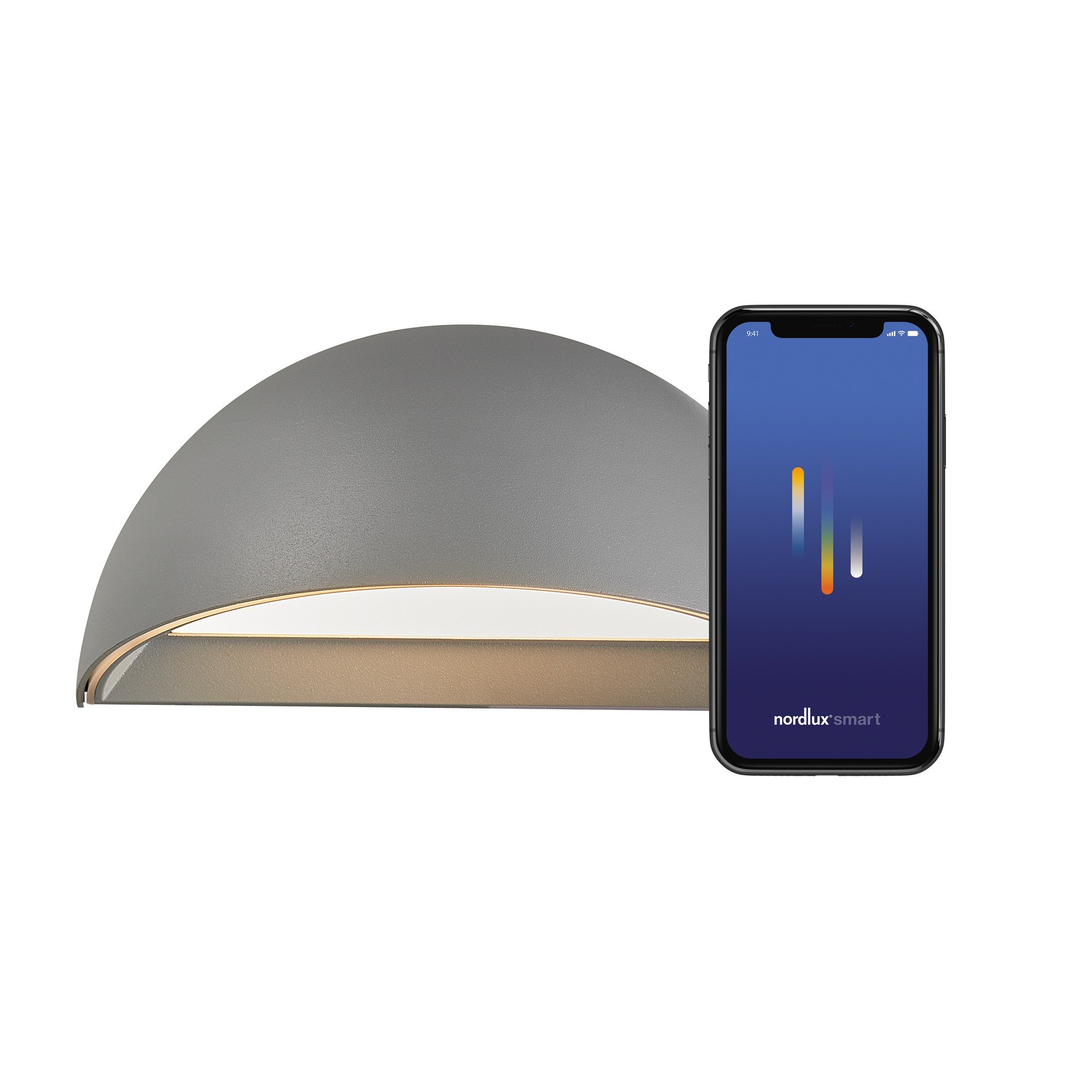 Szary nowoczesny kinkiet zewnętrzny Arcus, na elewację, z IP54, Smart - sterowany Bluetooth