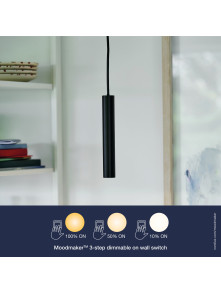 Pojedynczy zwis z czarną tubą LED Omari, długi 200 cm przewód, nad stoliczek szafkę nocną Pojedynczy zwis z czarną tubą LED Omari, długi 200 cm przewód, nad stoliczek szafkę nocną