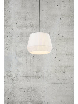 Biała lampa wisząca Dicte 40 cm abażur z tkaninowego materiału, marszczona bawełna, Nordlux