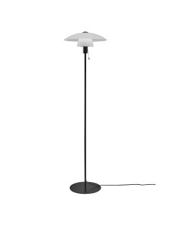 Skandynawska lampa stojąca podłogowa Verona - biało czarna z szklaną osłoną kapelusz