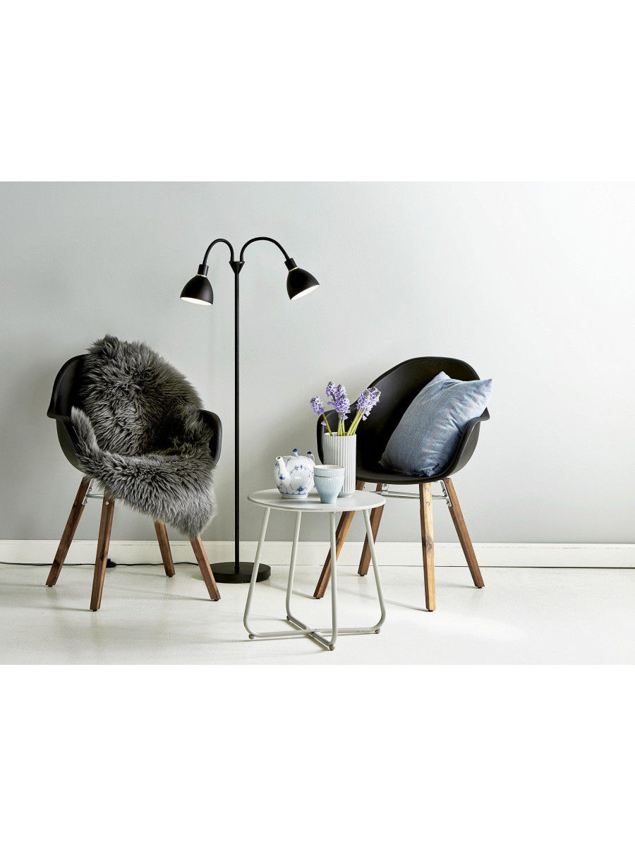Elegancka podwójna lampa stojąca podłogowa Ray czarna, metalowy klosz na giętkim ramieniu