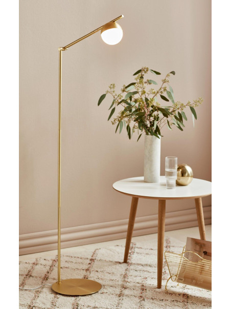 Złota lampa podłogowa stojąca Contina - biała kulka na metalowym regulowanym ramieniu, glamour Złota lampa podłogowa stojąca Contina - biała kulka na metalowym regulowanym ramieniu, glamour