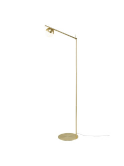 Złota lampa podłogowa stojąca Contina - biała kulka na metalowym regulowanym ramieniu, glamour