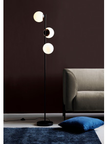 Nowoczesna czarna lampa podłogowa Lilly 3 mleczne kule, do salonu - Nordlux