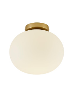 Lampa sufitowa szklana mleczno-biała kulka Alton - plafon do łazienki z złotymi dodatkami