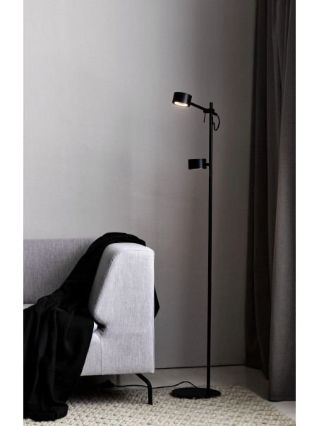 Czarna minimalistyczna lampa podłogowa Clyde LED podwójna - regulowana, z ściemniaczem 2700K Czarna minimalistyczna lampa podłogowa Clyde LED podwójna - regulowana, z ściemniaczem 2700K