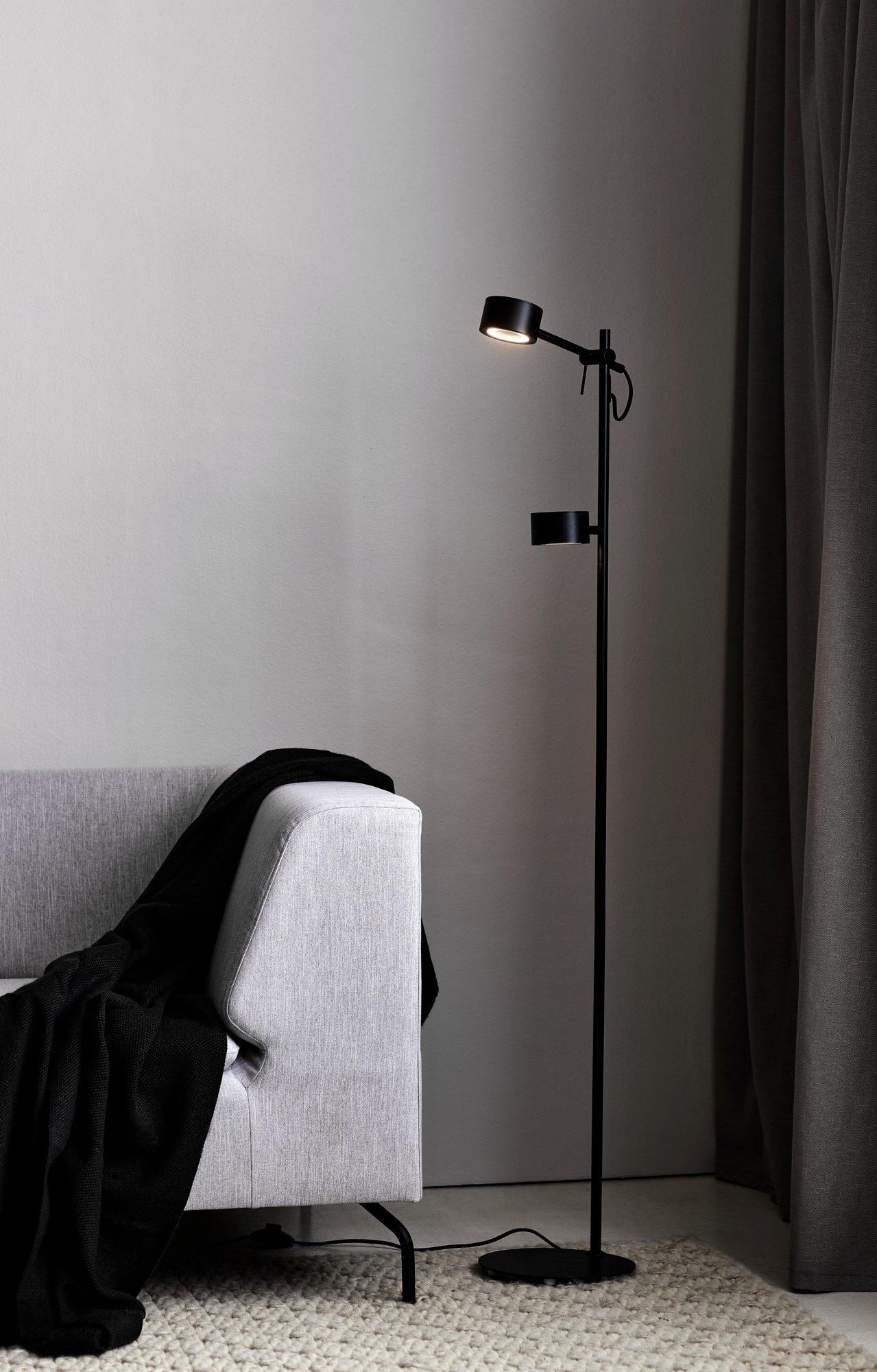 Czarna minimalistyczna lampa podłogowa Clyde LED podwójna - regulowana, z ściemniaczem 2700K