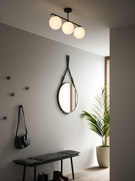 Lampa sufitowa 3 kule na metalowym czarnym ramieniu Grant - do wiatrołapu, na korytarz