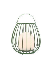 Przenośna lampa na stolik ogrodowy LED Jim To-Go kula w zielonej klatce, ściemniacz, USB, IP54 Przenośna lampa na stolik ogrodowy LED Jim To-Go kula w zielonej klatce, ściemniacz, USB, IP54