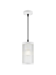 Lampa wisząca zewnętrzna Coupar biała pod pergole, transparentny ryflowany klosz - Nordlux