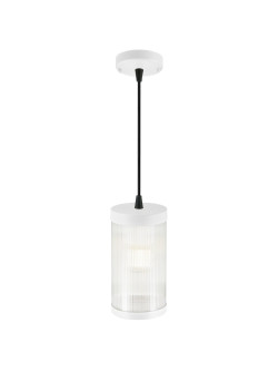 Lampa wisząca zewnętrzna Coupar biała pod pergole, transparentny ryflowany klosz - Nordlux