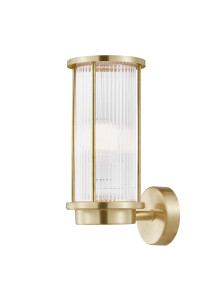 Klasyczny złoty kinkiet elewacyjny Linton IP54, tuba transparentna na ścianę z kamienia Klasyczny złoty kinkiet elewacyjny Linton IP54, tuba transparentna na ścianę z kamienia