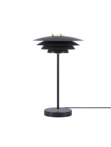 Biała lampa stołowa Bretagne skandynawska, metalowe talerze, włącznik na obudowie