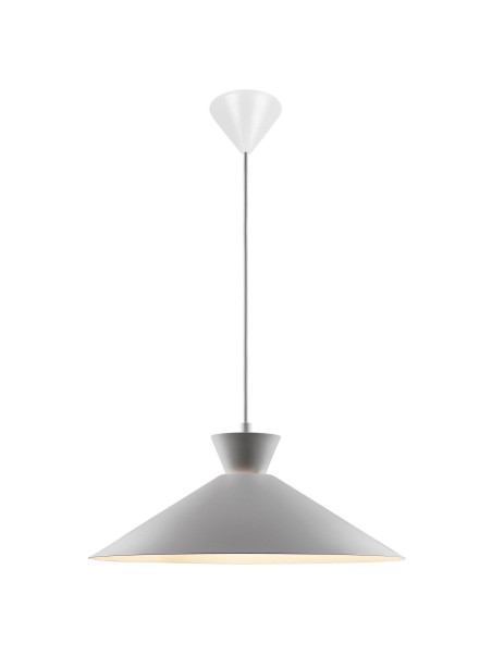 Szwedzka lampa wisząca Dial 45 cm nad stolik, metalowy szary klosz stożek z białym środkiem 