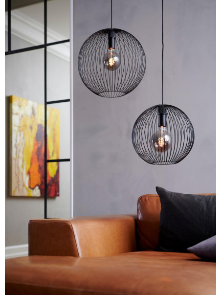 Czarna loftowa lampa wisząca Beroni 45 cm metalowa ażurowa klatka duża kula - Nordlux