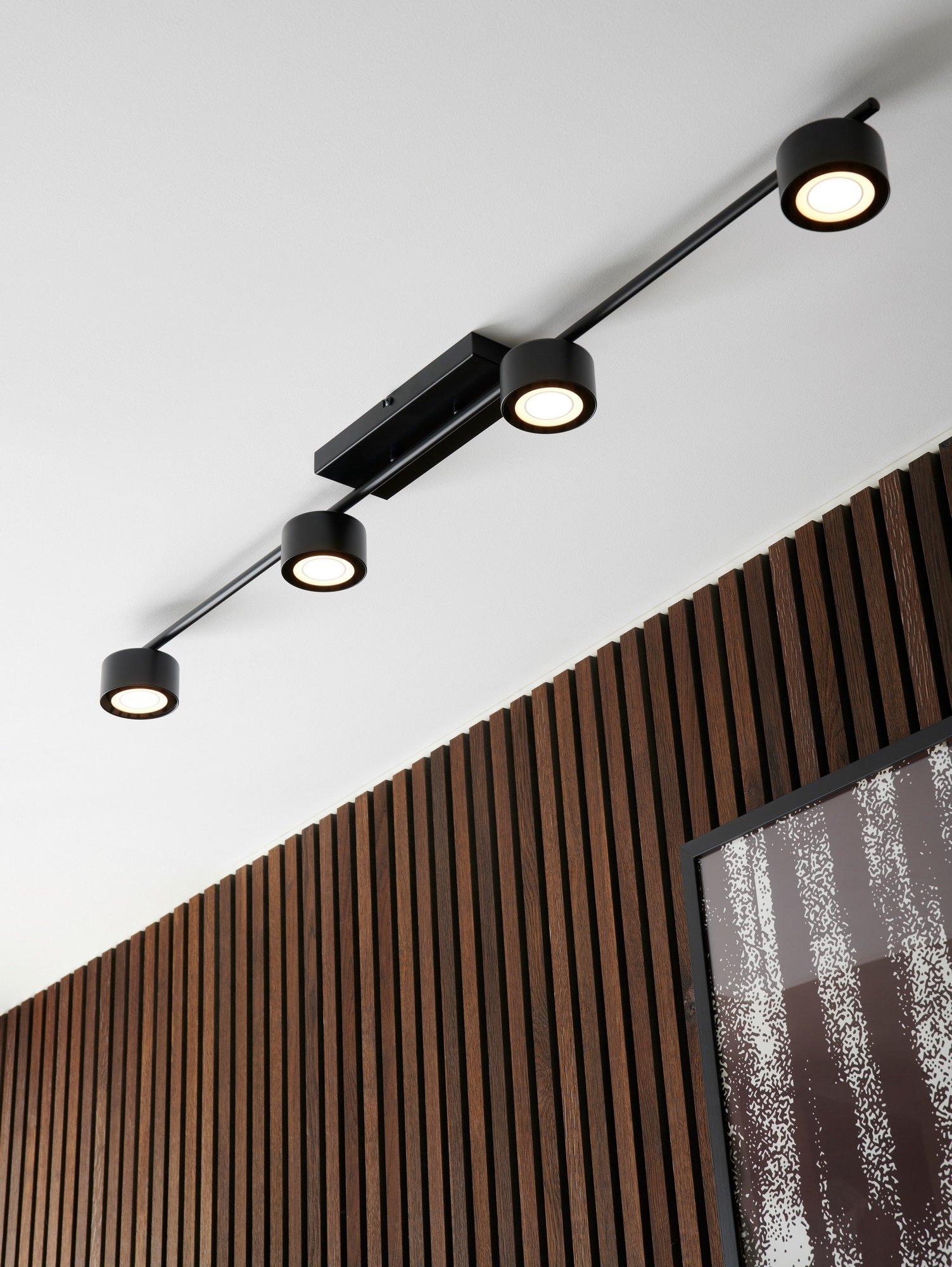 Czarna lampa sufitowa Clyde - 4 spoty LED na ramieniu, ściemniacz