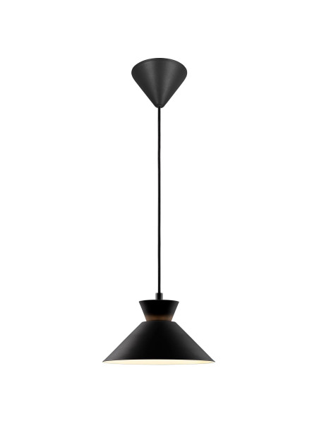 Szwedzka lampa wisząca Dial 25 cm do kuchni, metalowy czarny klosz stożek z białym środkiem Szwedzka lampa wisząca Dial 25 cm do kuchni, metalowy czarny klosz stożek z białym środkiem